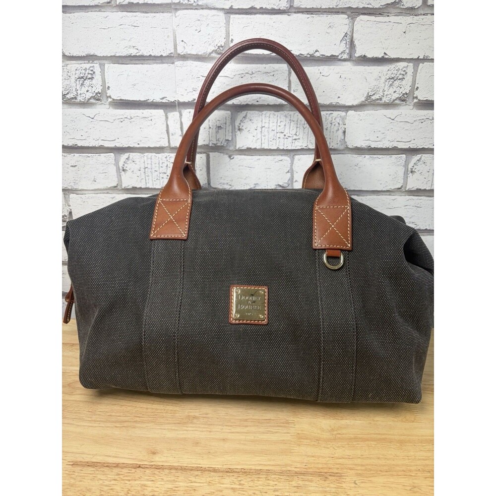 Dooney & Bourke Navy Blue Canvas Leather Trim Satchel Bag Duffel Handbag Vintage
